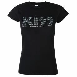 T-shirt Metal Women's Kiss - Logo Diamante - ROCK OFF