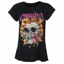 Women's T-shirt Metallica - Flower Skull - Pink Logo - Black