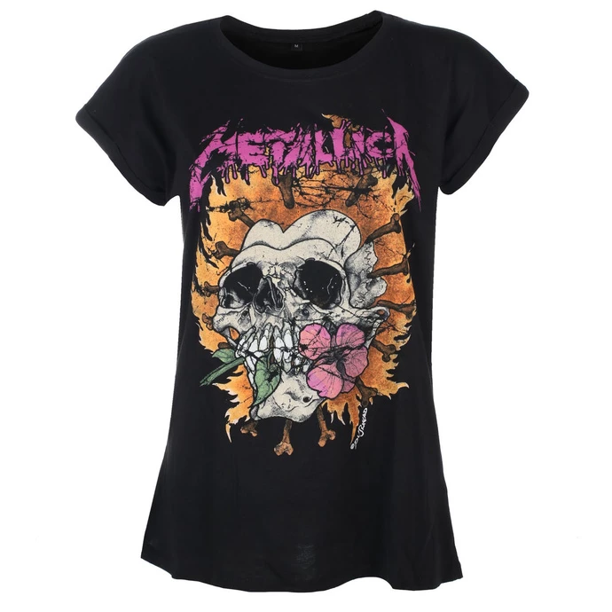 Women's T-shirt Metallica - Flower Skull - Pink Logo - Black 1 Women's T-shirt Metallica - Flower Skull - Pink Logo - Black