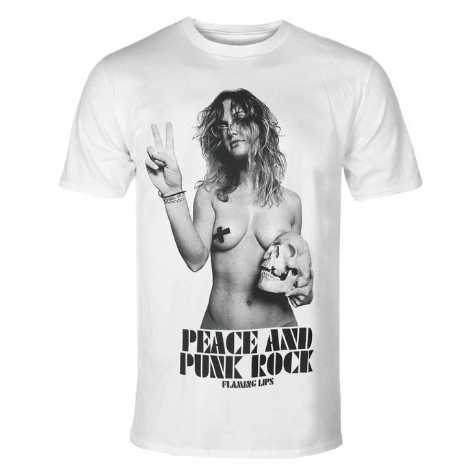 Women's T-shirt Flaming Lips Peace & Punk Rock Girl WHT - ROCK OFF 1 Women's T-shirt Flaming Lips Peace & Punk Rock Girl WHT - ROCK OFF