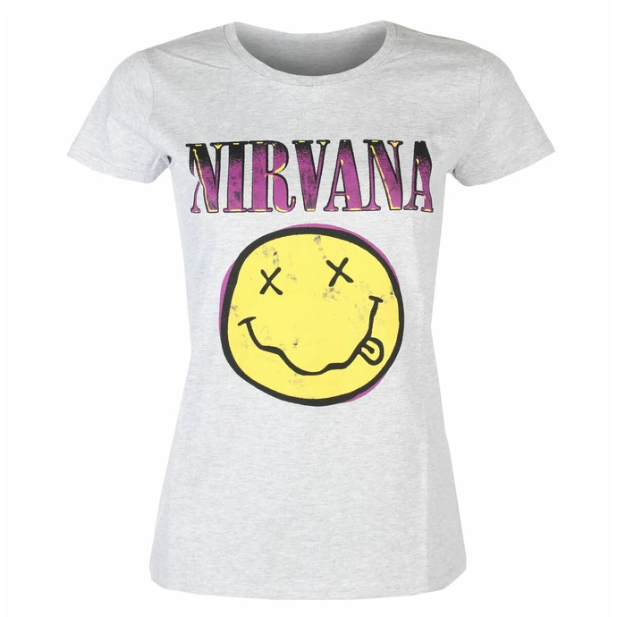 Women's T-shirt Nirvana - Xerox Smiley Pink HEATHER - ROCK OFF 1 Women's T-shirt Nirvana - Xerox Smiley Pink HEATHER - ROCK OFF