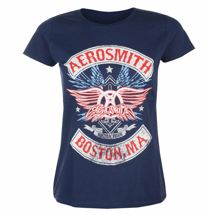Women's T-shirt Aerosmith - Boston Pride - NAVY - ROCK OFF 1 Women's T-shirt Aerosmith - Boston Pride - NAVY - ROCK OFF