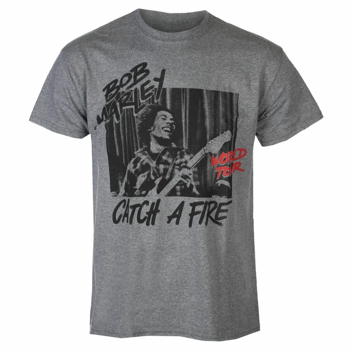 Men's T-shirt Bob Marley - Catch A Fire World Tour - Grau Meliert 1 Men's T-shirt Bob Marley - Catch A Fire World Tour - Grau Meliert